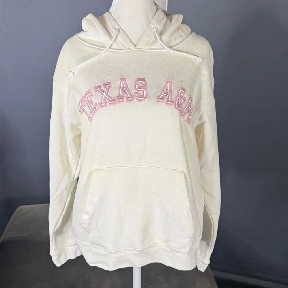 Women’s White Cream Pink Embroidered TEXAS A&M Hoodie Size L NWT